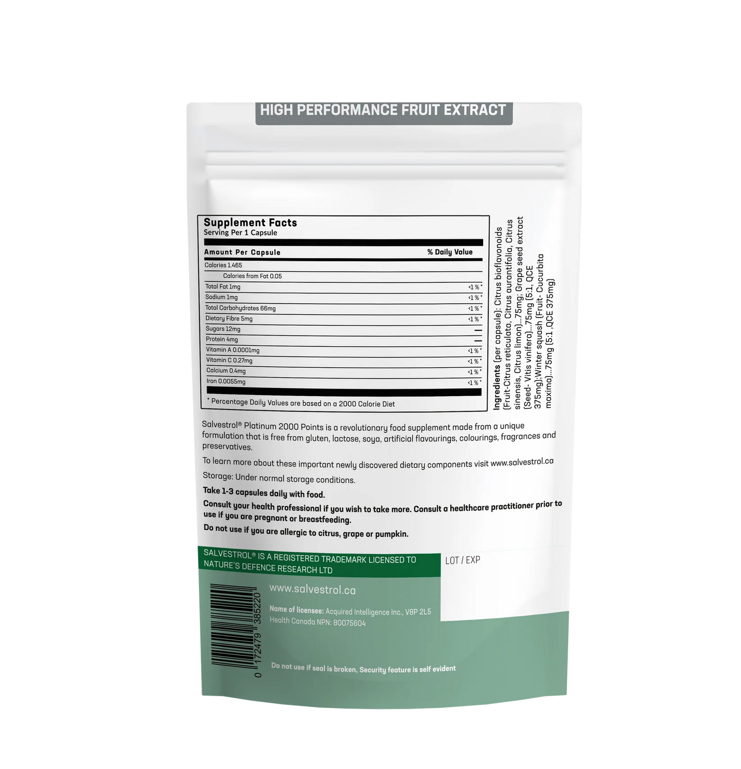 Salvestrol Platinum Supplement Facts