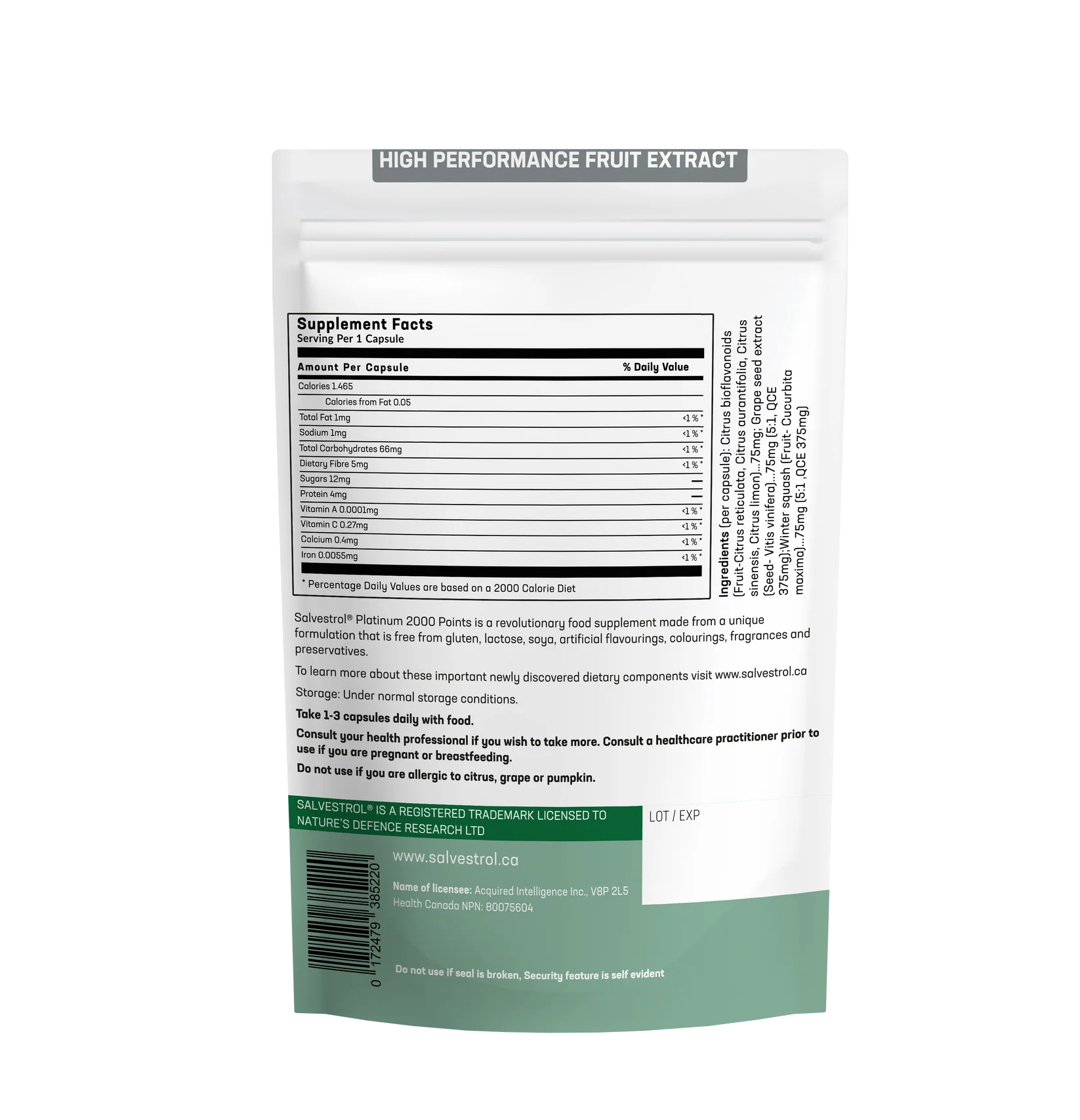 Salvestrol Platinum Supplement Facts